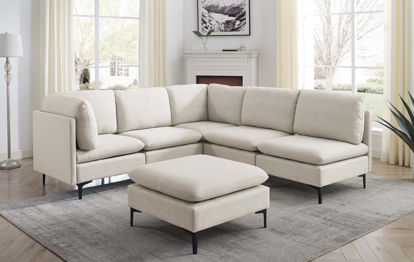 Linen Upholstered Modular Sectional with Metal Legs