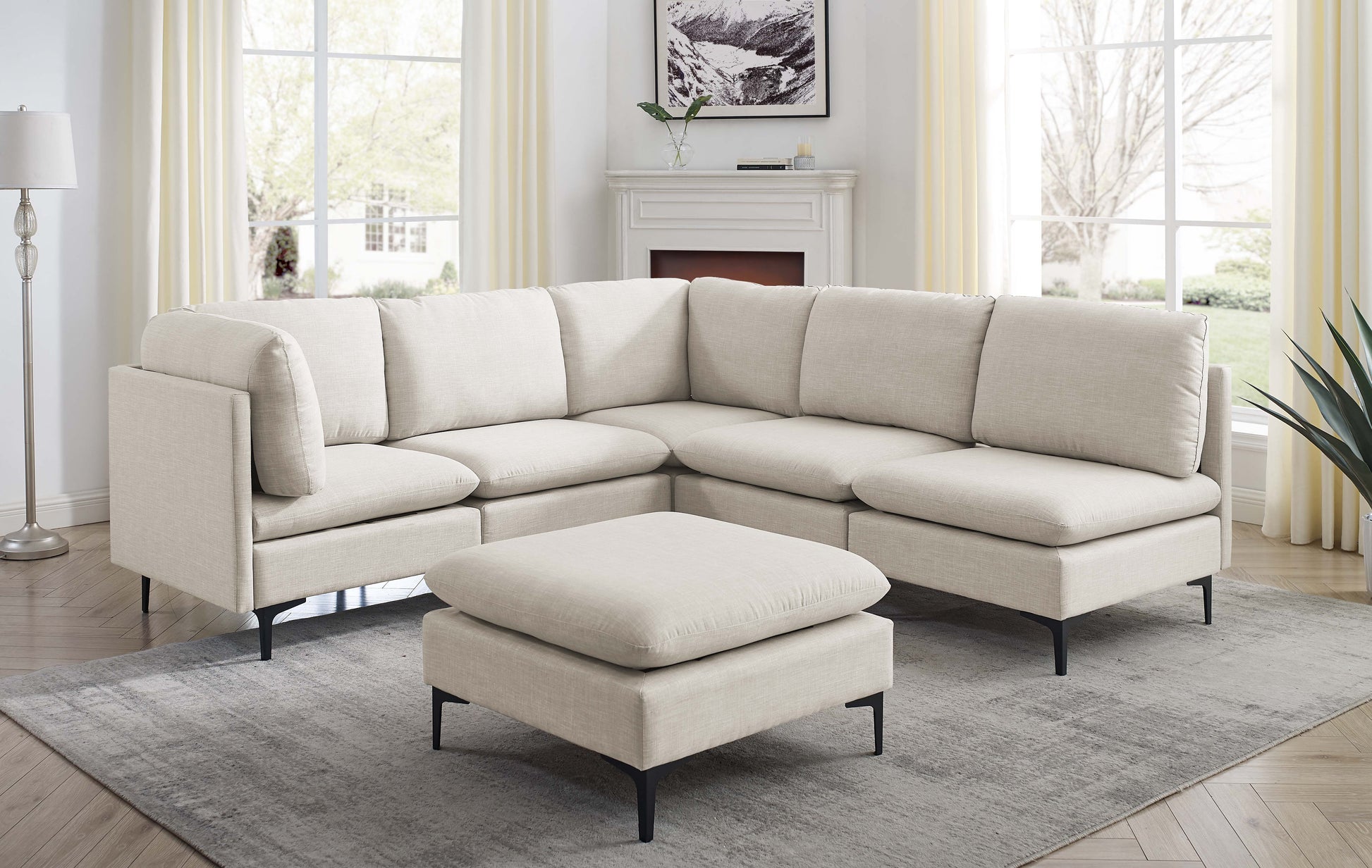 Linen Upholstered Modular Sectional with Metal Legs