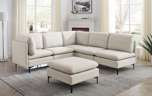 Linen Upholstered Modular Sectional with Metal Legs