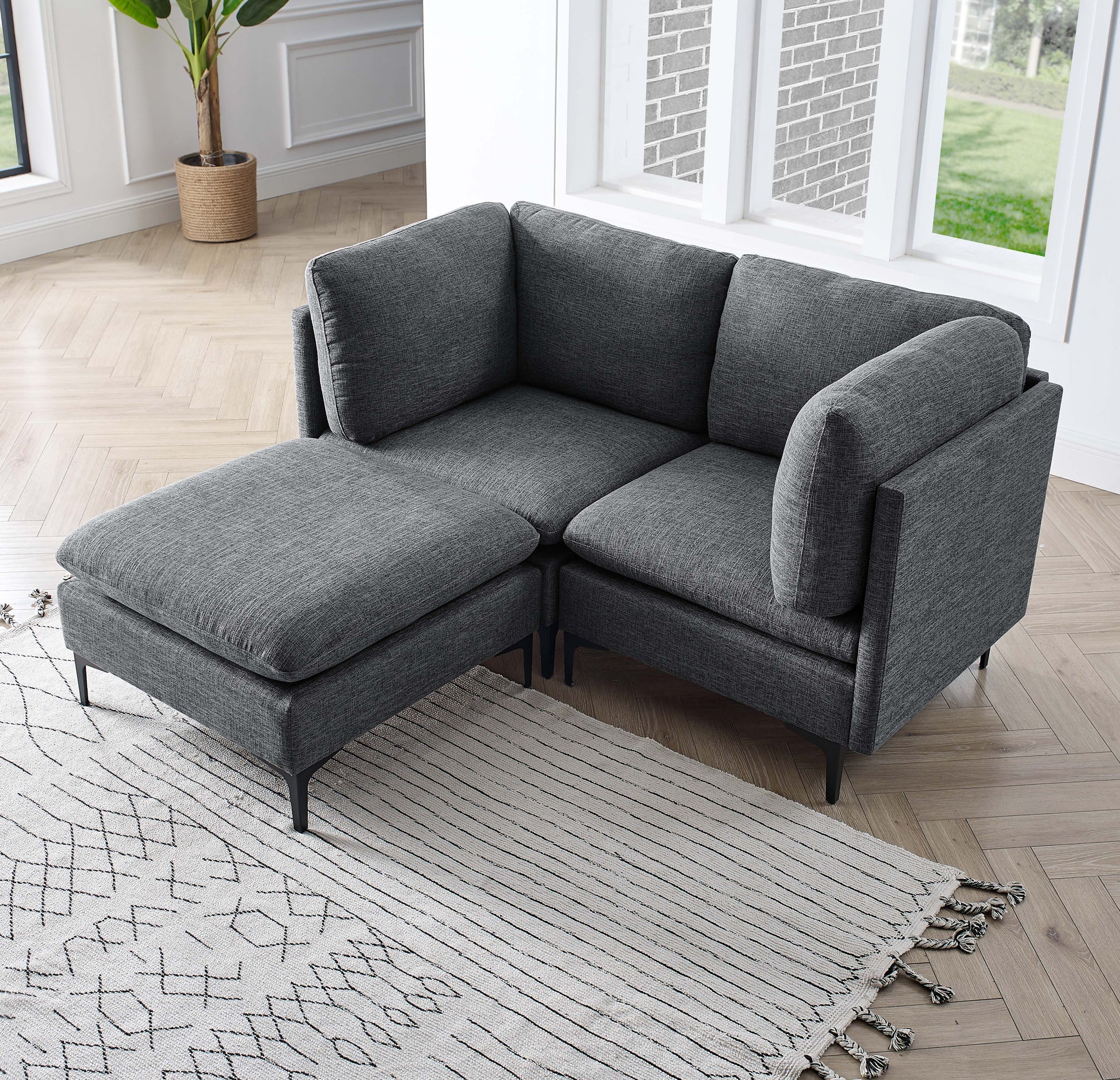 Linen Upholstered Modular Sectional with Metal Legs