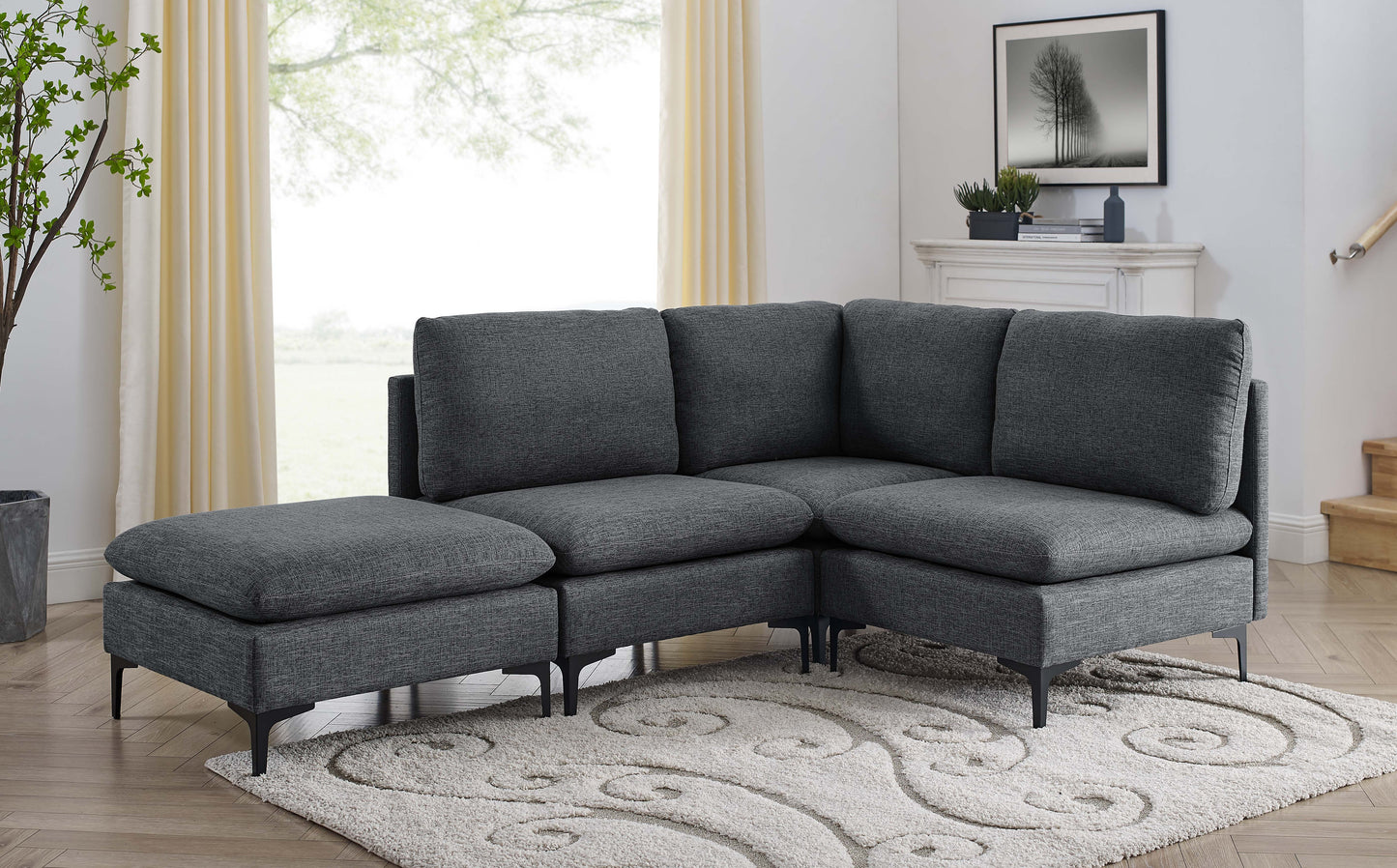 Linen Upholstered Modular Sectional with Metal Legs