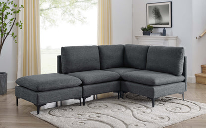 Linen Upholstered Modular Sectional with Metal Legs