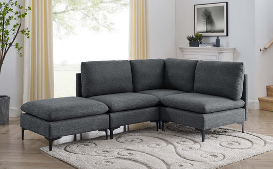 Linen Upholstered Modular Sectional with Metal Legs