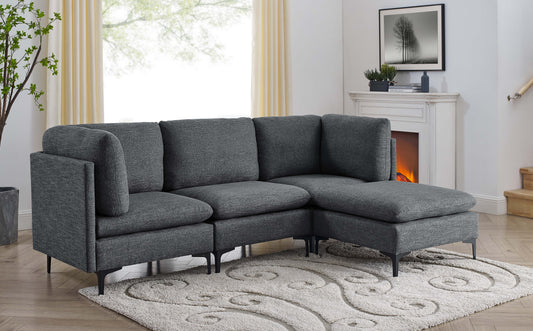 Linen Upholstered Modular Sectional with Metal Legs