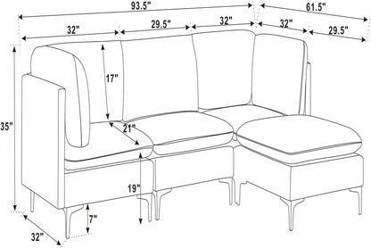 Dark Blue Linen 4 Seat Sectional Sofa