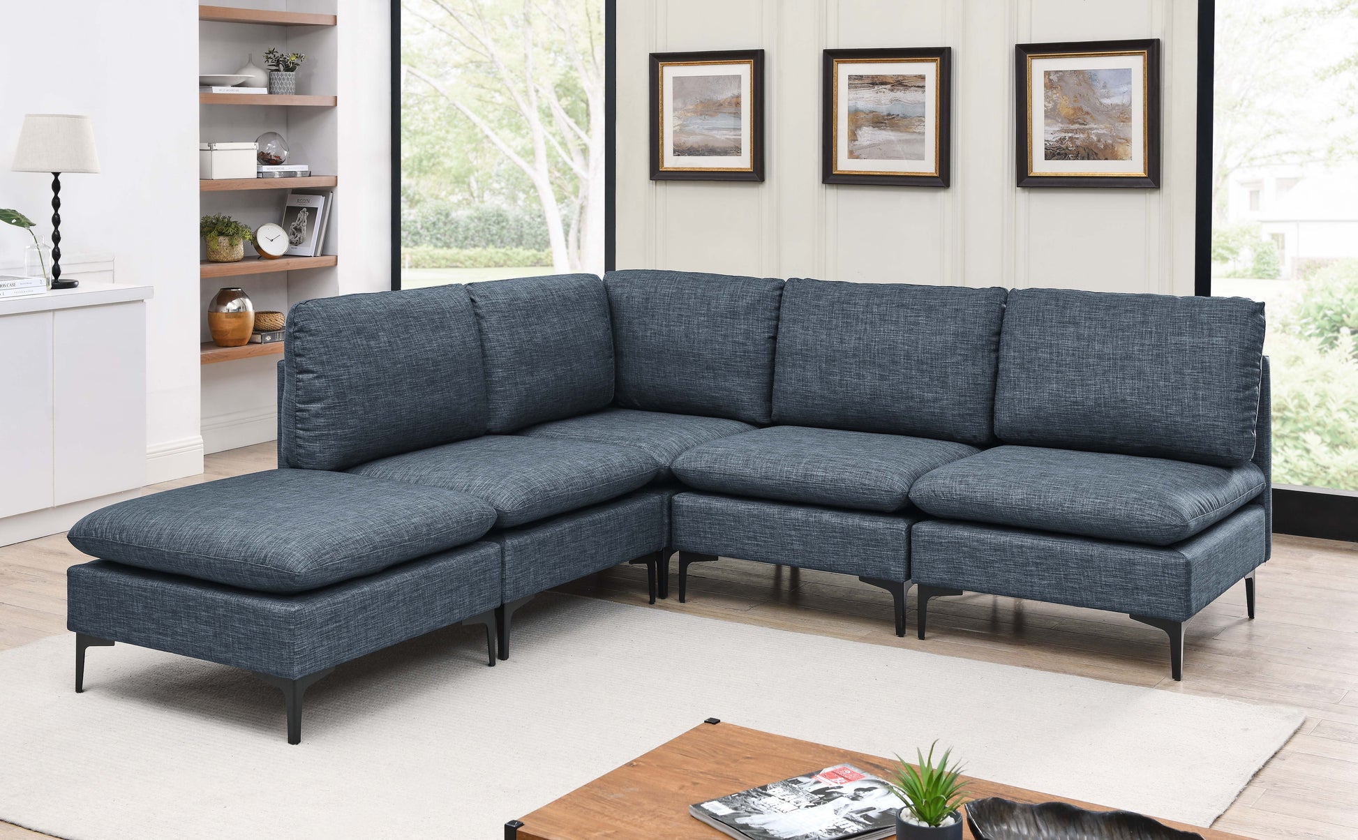 Linen Upholstered Modular Sectional with Metal Legs