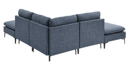 Dark Blue Linen 5 Seat Sectional Sofa for Living Room