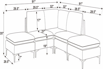 Dark Blue Linen 5 Seat Sectional Sofa for Living Room