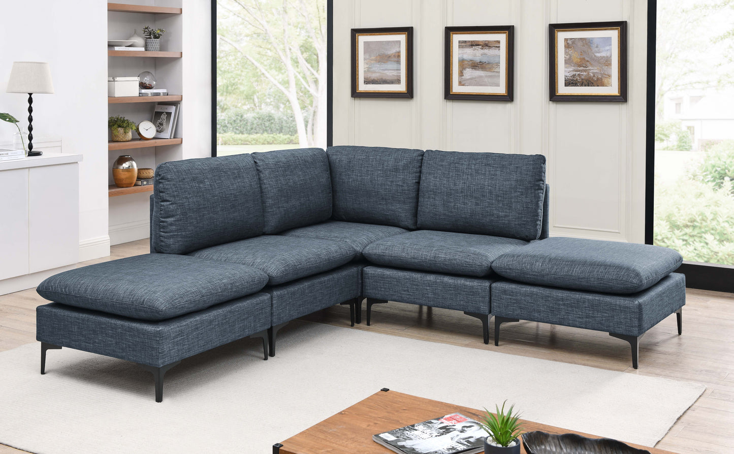 Linen Upholstered Modular Sectional with Metal Legs