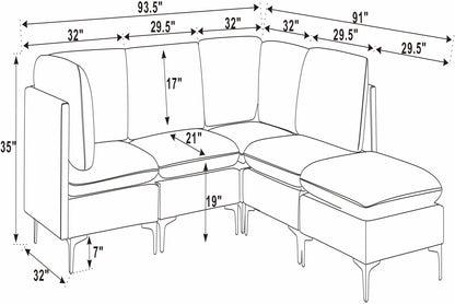 Dark Blue Linen 5 Seat Sectional Sofa for Living Room