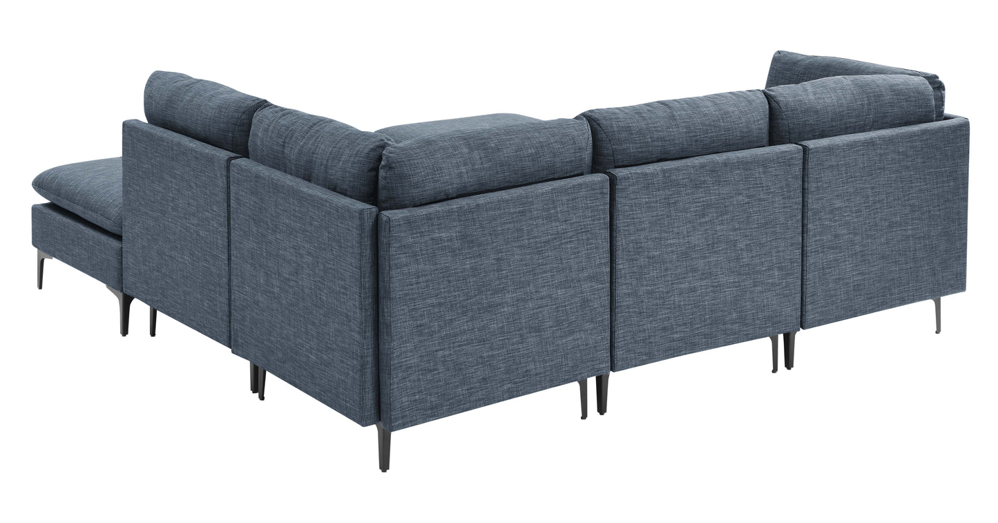 Dark Blue Linen Modular Sectional - 6 Seats for Living Room