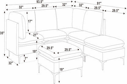 Dark Blue Linen Modular Sectional - 6 Seats for Living Room