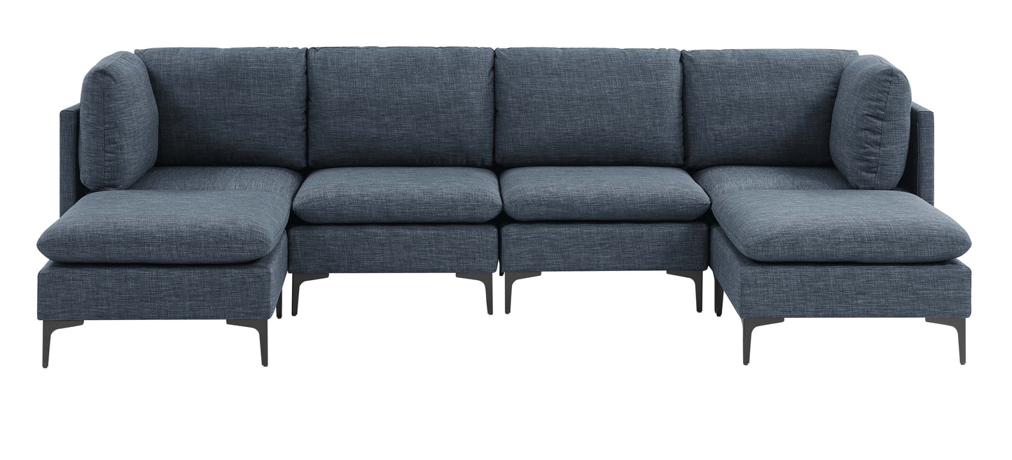 Dark Blue Linen Modular Sectional - 6 Seats for Living Room