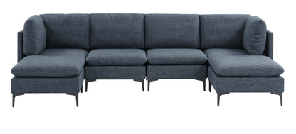 Dark Blue Linen Modular Sectional - 6 Seats for Living Room