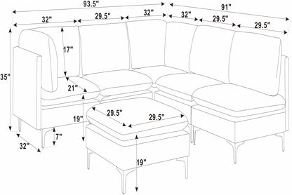 Dark Blue Linen Modular Sectional - 6 Seats for Living Room