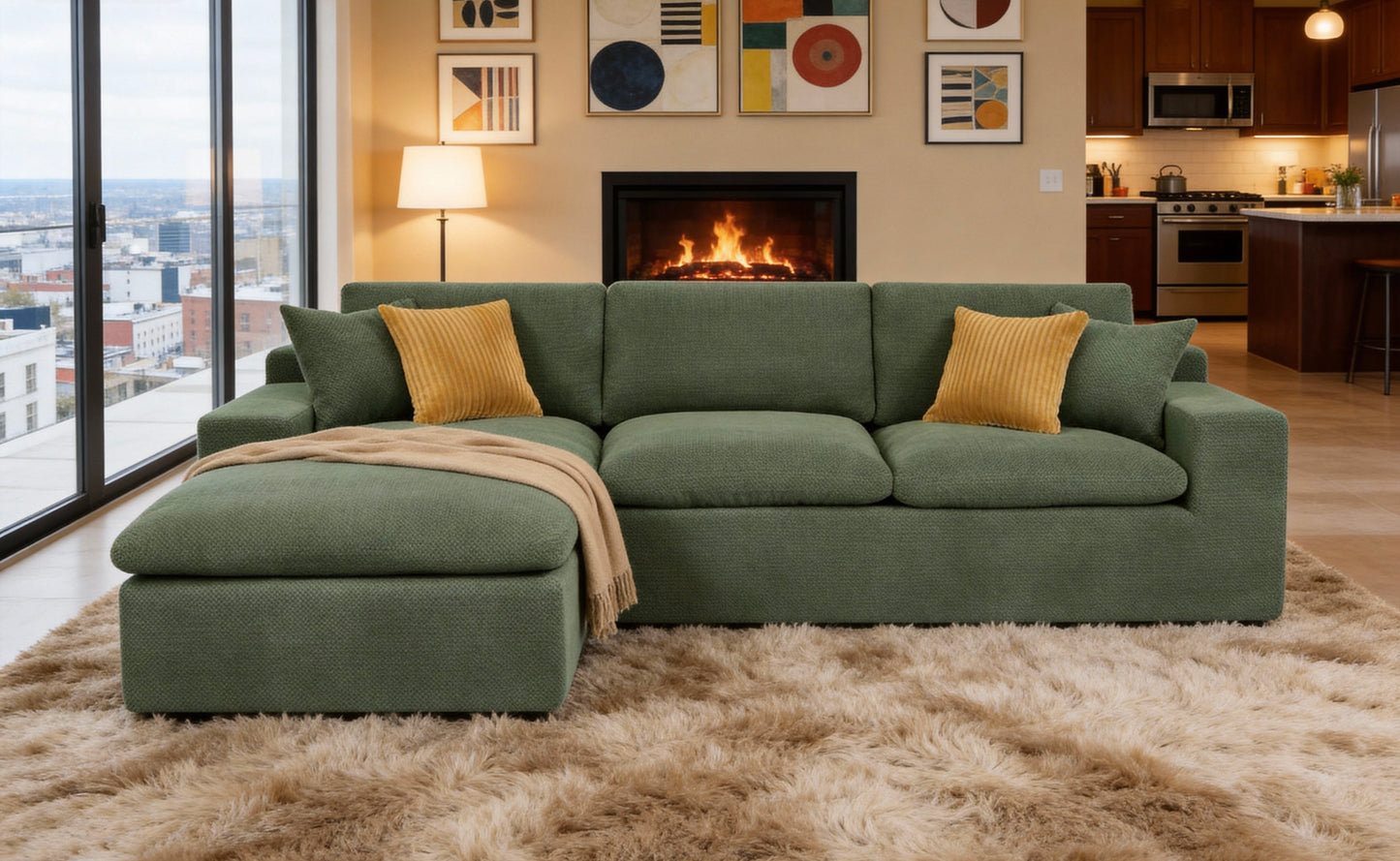 Coffee-Bean Like Upholstered Full Compressed Sectional