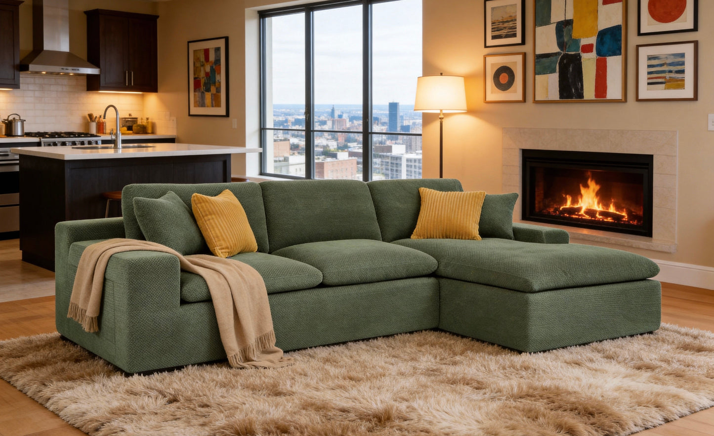 Coffee-Bean Like Upholstered Full Compressed Sectional