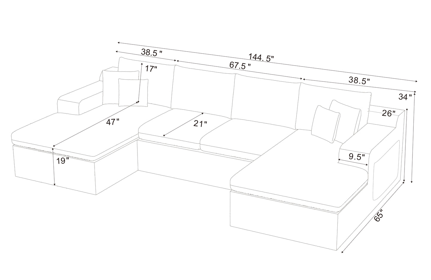 Dark Green 4 Seat Polyester Sectional Sofa for Living Room
