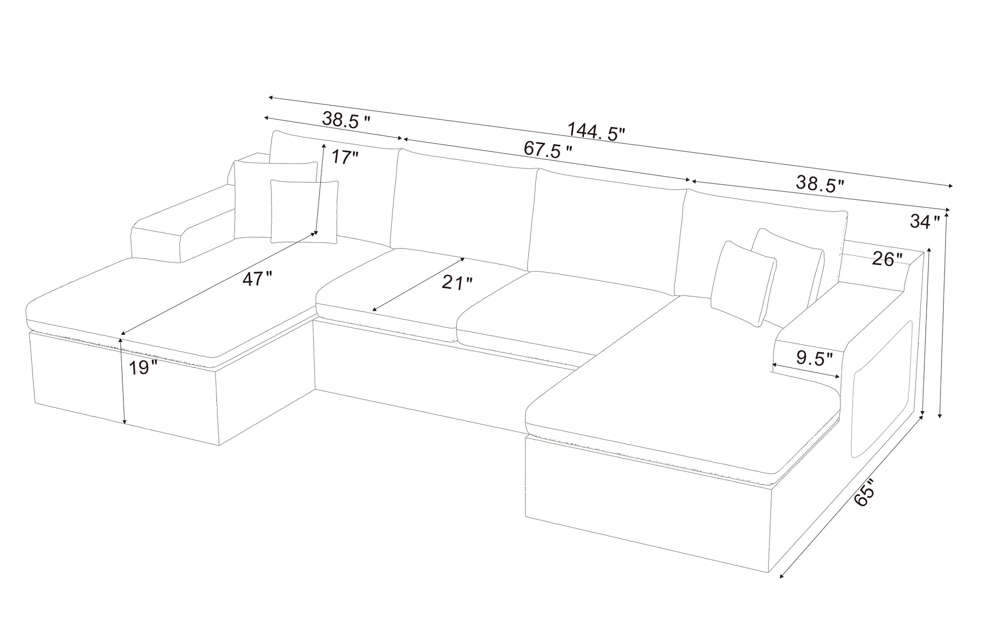 Dark Green 4 Seat Polyester Sectional Sofa for Living Room