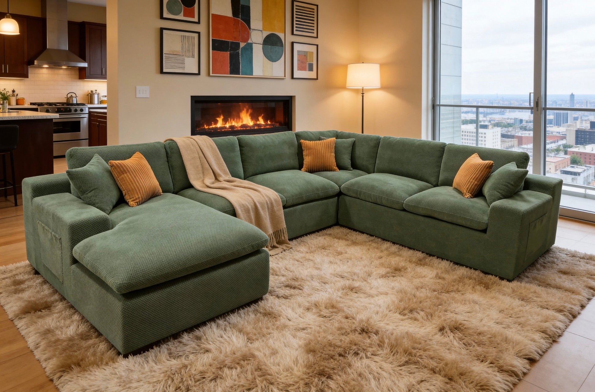 Coffee-Bean Like Upholstered Full Compressed Sectional