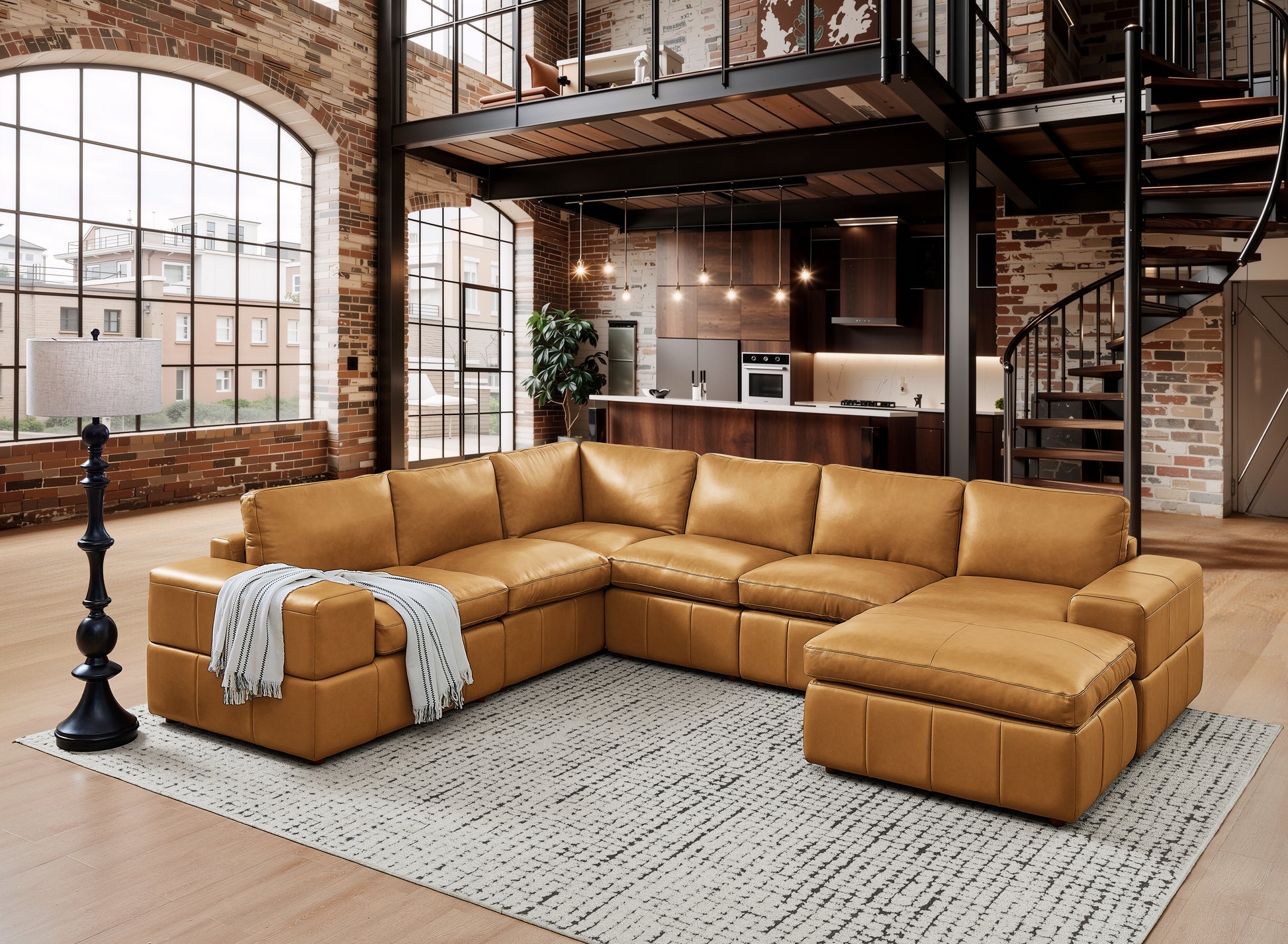 Large Arm Leather Match Upholstery Modular Sectional