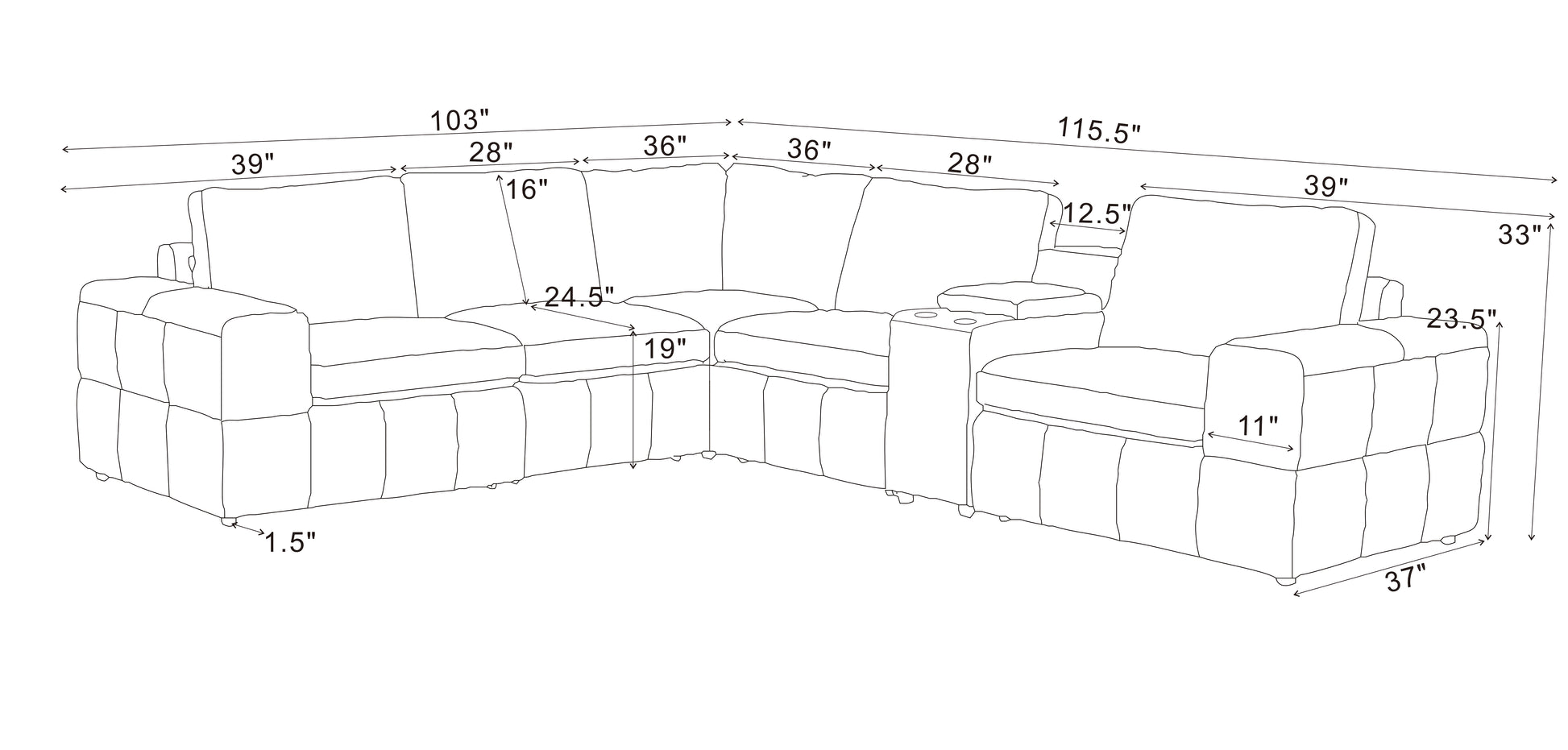 Large Arm Leather Sectional - Ginger Comfort