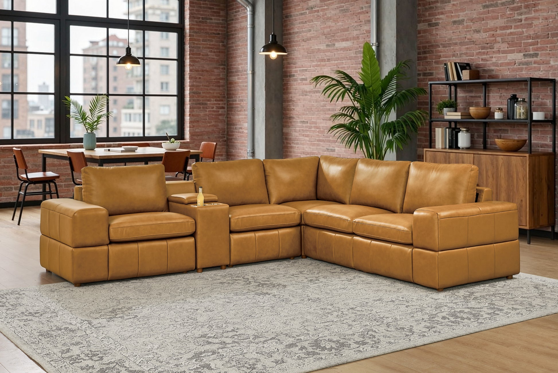 Large Arm Leather Match Upholstery Modular Sectional