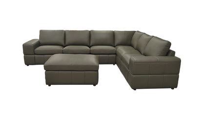 Olive Green Leather Sectional Sofa with Square Arms for Living Room