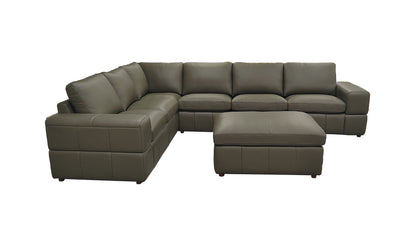 Olive Green Leather Sectional Sofa with Square Arms for Living Room