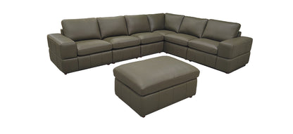 Olive Green Leather Sectional Sofa with Square Arms for Living Room