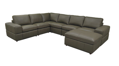 Olive Green Leather Sectional Sofa with Square Arms for Living Room