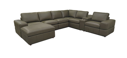 7 Seat Olive Green Leather Sectional Sofa