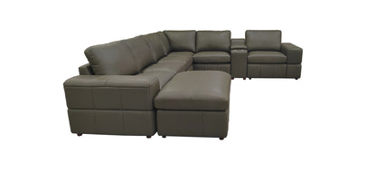 7 Seat Olive Green Leather Sectional Sofa