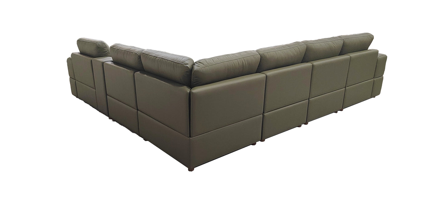 7 Seat Olive Green Leather Sectional Sofa