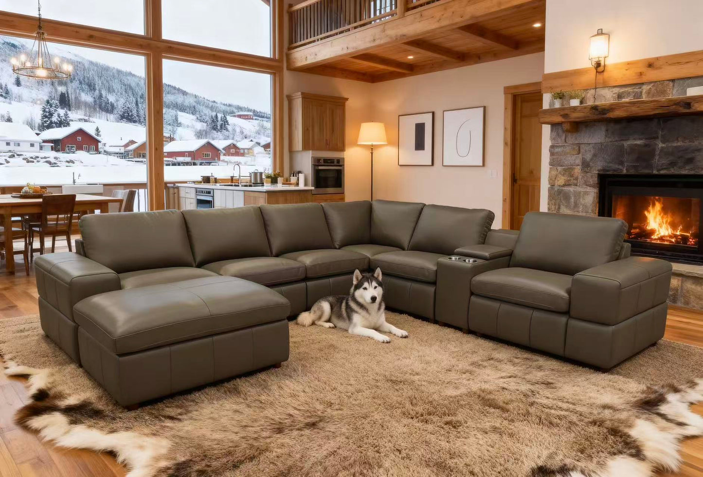 Large Arm Leather Match Upholstery Modular Sectional