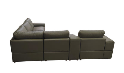 Olive Green Leather 5 Seat Sectional Sofa with Square Arms for Living Room