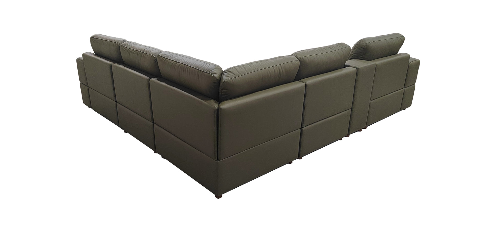 Olive Green Leather 5 Seat Sectional Sofa with Square Arms for Living Room