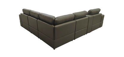 Olive Green Leather 5 Seat Sectional Sofa with Square Arms for Living Room