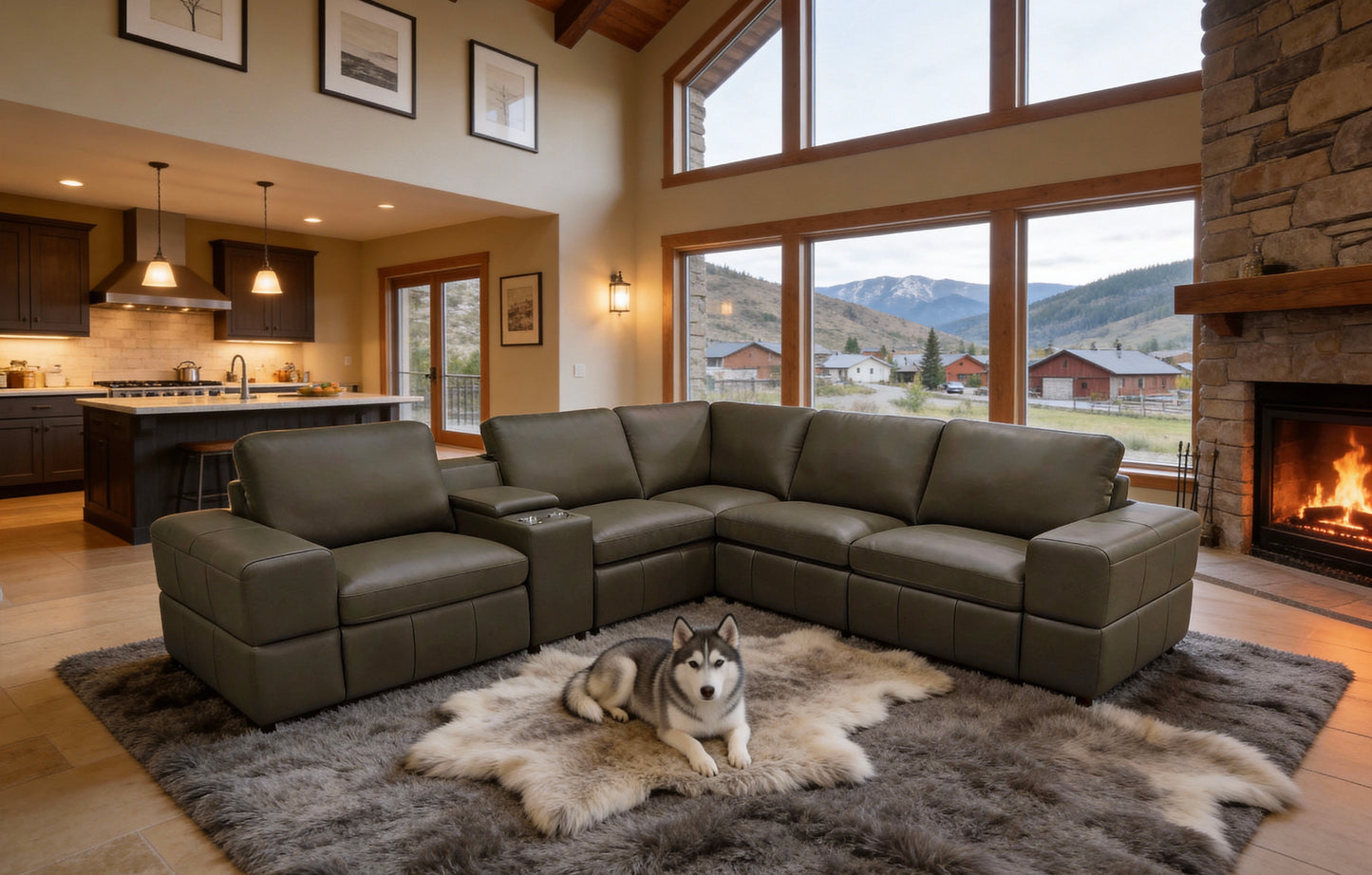 Large Arm Leather Match Upholstery Modular Sectional