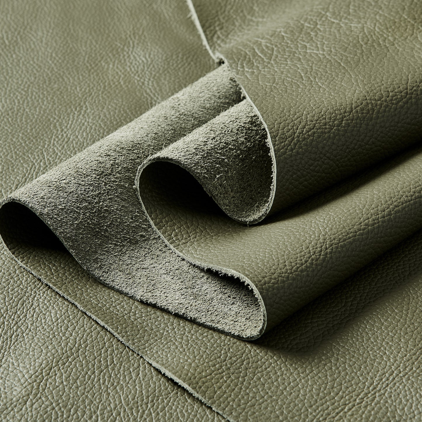 Large Arm Olive Green Leather Sectional - 6 Seat