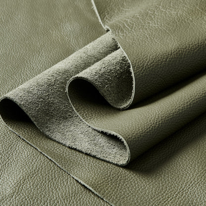 Large Arm Olive Green Leather Sectional - 6 Seat