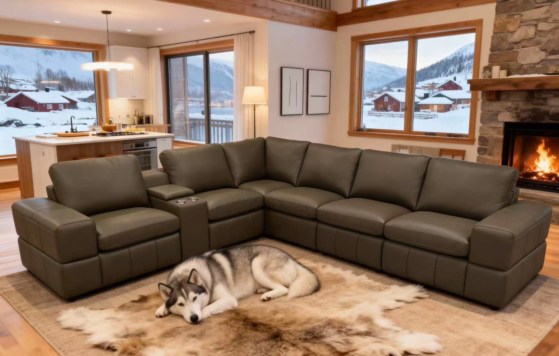 Large Arm Leather Match Upholstery Modular Sectional