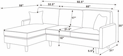 Light Gray 3 Seat Corduroy Sectional Sofa