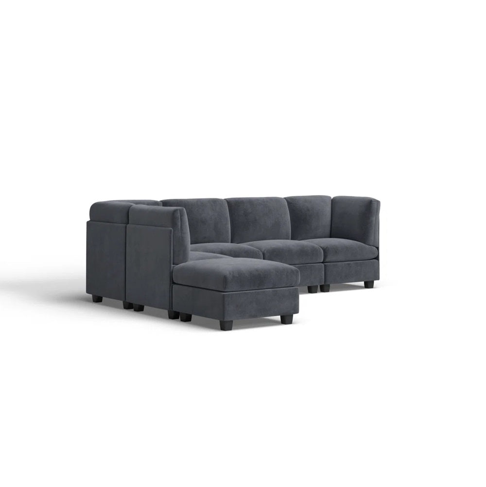 Dark Gray 6 Seat Polyester Sectional Sofa - Modular Design for Living Room