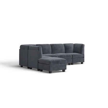 Dark Gray 6 Seat Polyester Sectional Sofa - Modular Design for Living Room