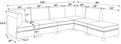 Dark Gray 6 Seat Polyester Sectional Sofa - Modular Design for Living Room