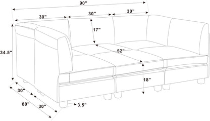 Dark Gray 6 Seat Polyester Sectional Sofa - Modular Design for Living Room
