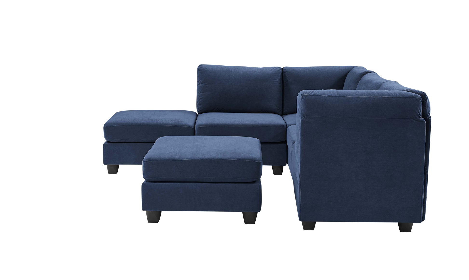 Dark Blue Polyester Modular Sectional - 6 Seat