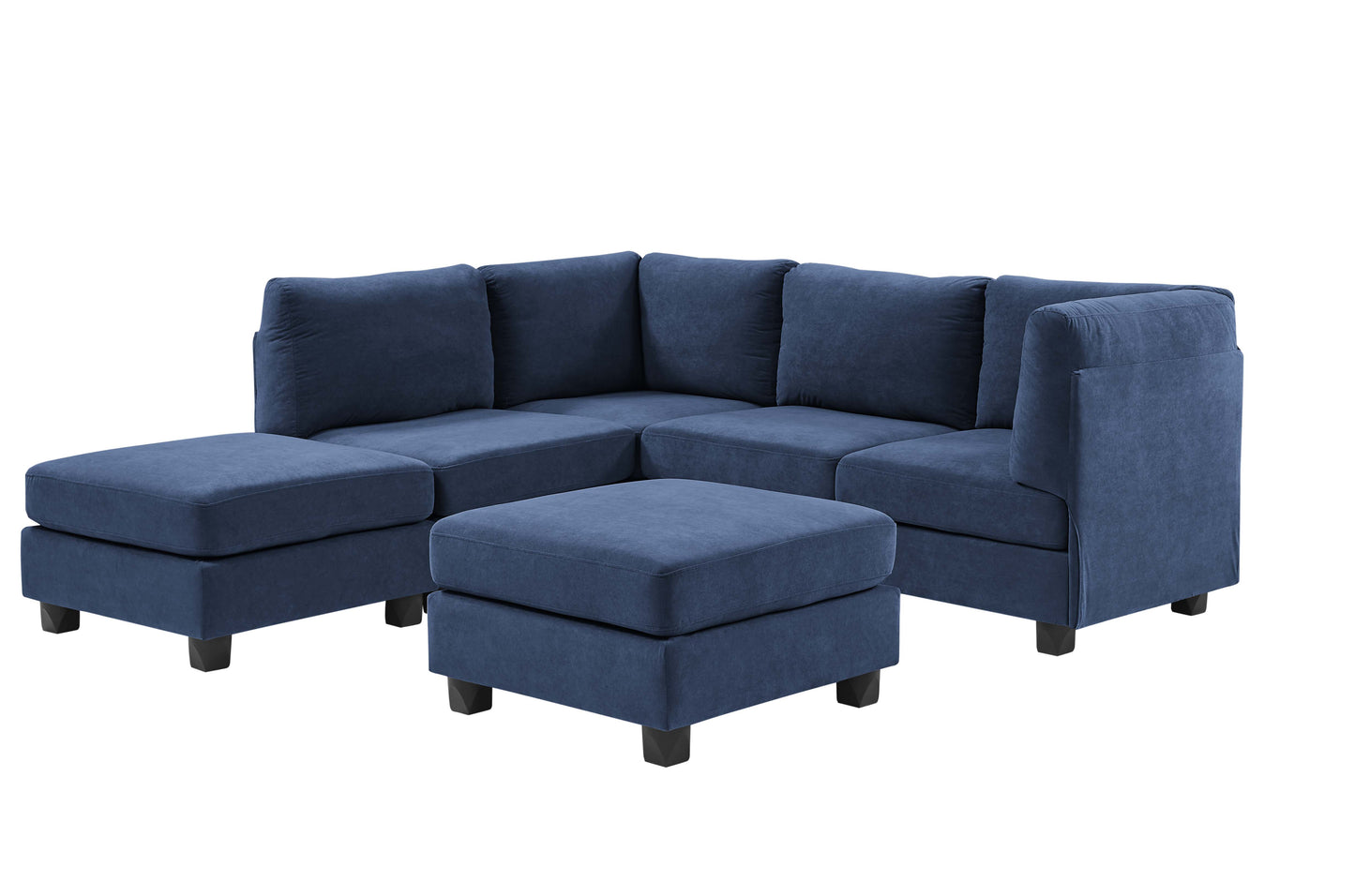 Dark Blue Polyester Modular Sectional - 6 Seat