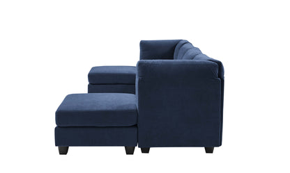 Dark Blue Polyester Modular Sectional - 6 Seat